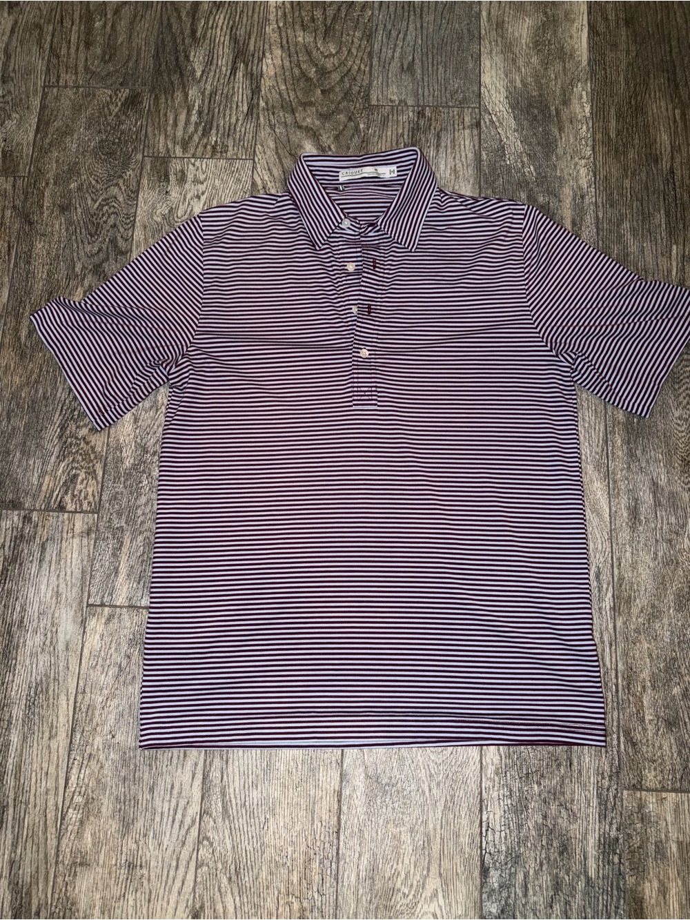 Criquet Men’s Polo Shirt Medium Burgundy White Striped Pima Cotton Stretch Golf